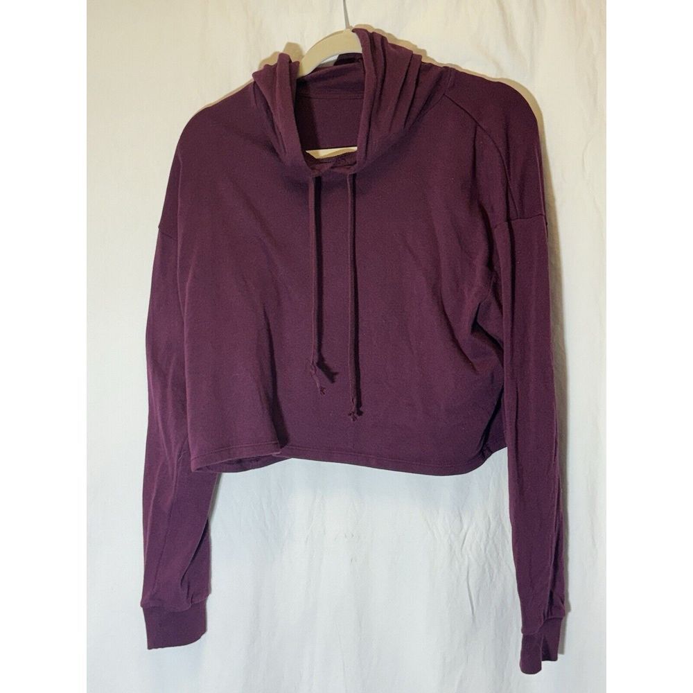 Divided H&M Basic Womens Large Maroon Color Cropped Long Sleeve Hoodie J9